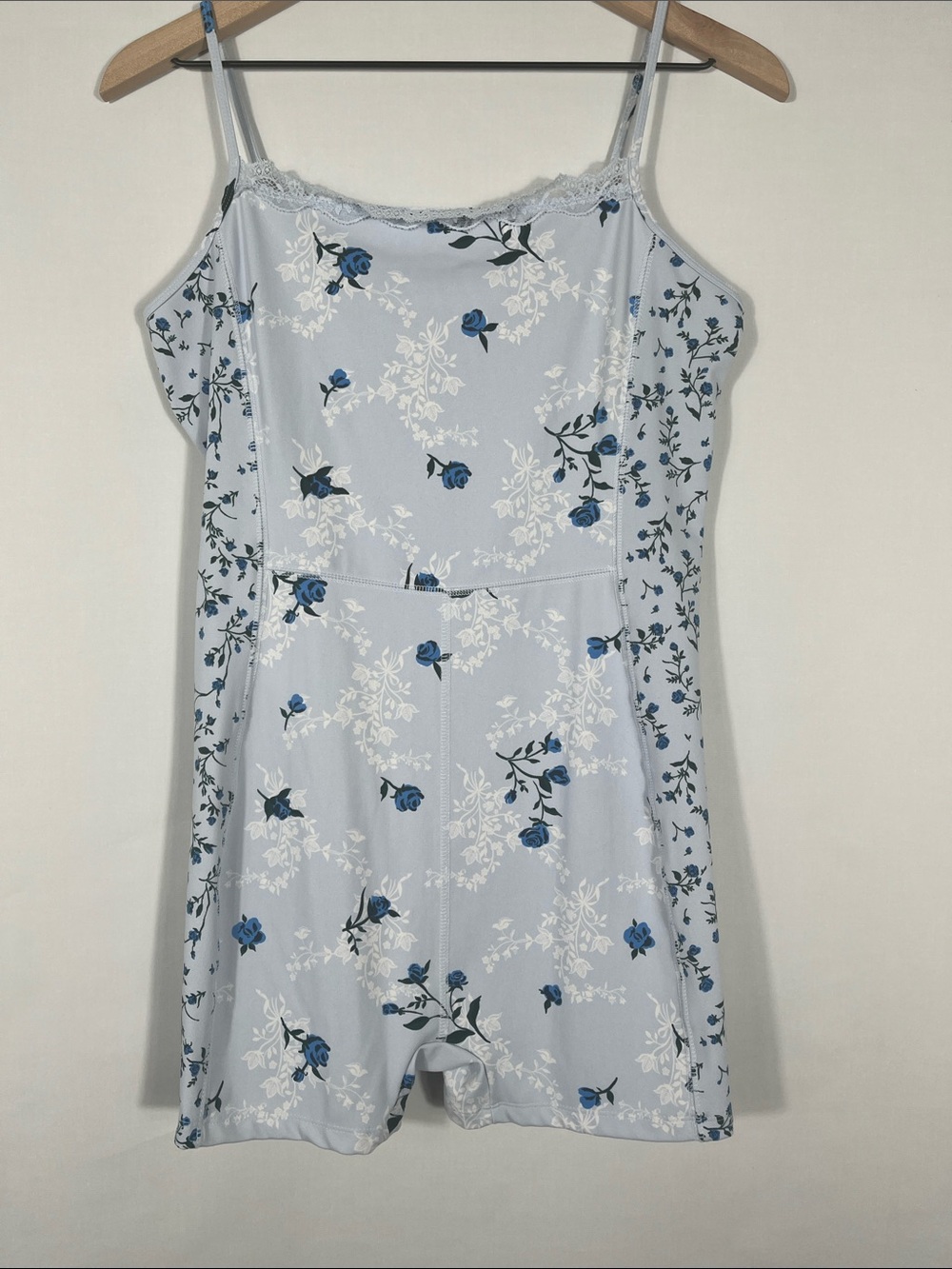 wild fable Light Blue Floral Romper with Blue Rose Print